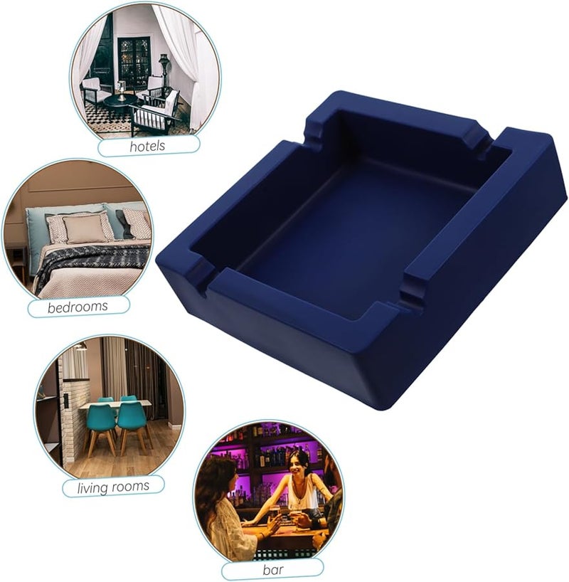 Silicone Ashtray High Temperature Resistant Square Indoor Outdoor Easy Clean Blue - Image 3